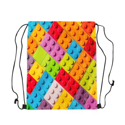 Feelyou Toy Brick Sports Drawstring Sackpack Building Blocks Drawstring Backpack for Games Drawstring Bags 13"x15.7" Colorful Waterproof Cinch Bag2