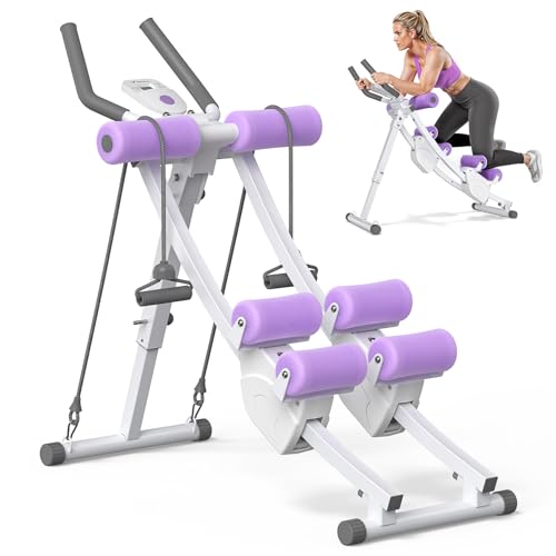 MERACH Ab Machine, Adjustable Ab Trainer Machine, Ab Workout Equipment for Home Gym, Independent Dual Tracks for Mountain Climber, Foldable for Home Exercise, Load Capacity 440 LBS (White Purple)