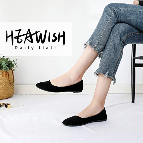 Heawish Women’s Black Flats Shoes Comfortable Suede Pointed Toe Slip On Casual Ballet Flats Dress Shoes Nude Flats(Black, Us8) #TOP1