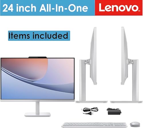 Image of Lenovo 24 inch All-in-One Desktop Computer • 4-core Intel N100 Processor • 32GB RAM • 1TB Storage (512GB SSD + 512GB External) • Office 365 for The Web • Wired Keyboard&Mouse • Windows 11
