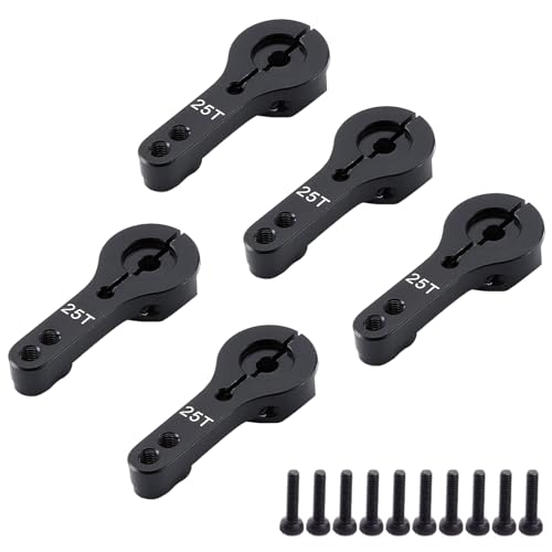 5pcs 25T Aluminum Servo Horn M3 Threads Metal Steering Arm for RC Car Truck Buggy Airplane (Black)