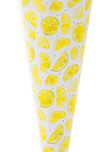 goldbuch 93 425 Geschwistertüte Zitrone, Schultüte mit Zitronenmuster, Lackkarton, Geschenkverpackung mit grünem Filzverschluss (ohne Verschlussband), Zuckertüte rund, Länge 35 cm, Ø 11,5 cm, Weiß