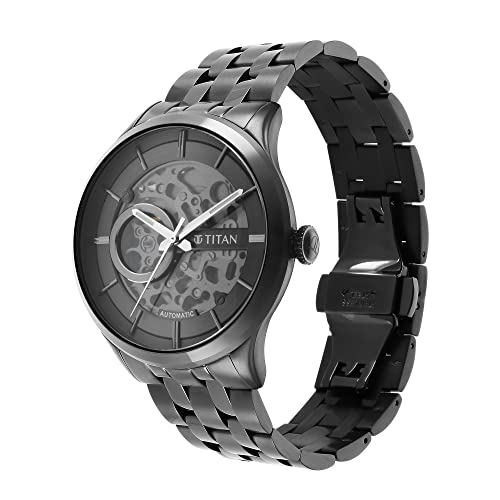 Titan Mens Analog Black Dial Black Band Stainless Steel Watch - Image 4
