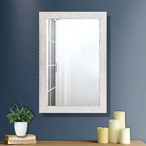 Creative Arts n Frames Polystyrene Synthetic Wood Rectangular Wall Mount Mirror Home Decor Items (Silver White, 15 x 21 inch)