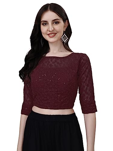 Pujia Mills Womens Readymade Fancy Sifli Work Half Sleeve Saree Blouse.