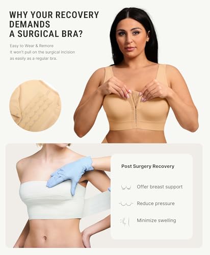 Image of FeelinGirl Mastectomy Bras for Women Compression Post Op Surgery Bra Front Closure Surgical Recovery Everyday Bra
