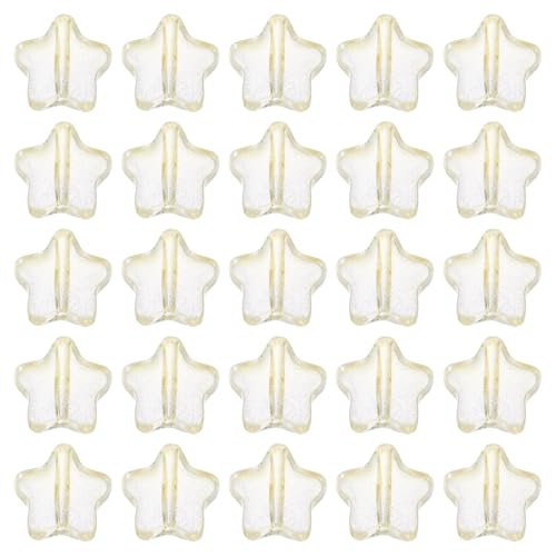 QUARKZMAN 50Pcs Cuentas De Cristal De Vidrio, 8mm Colgantes En Forma De Estrella Escarchada Cuentas Separadoras De Vidrio Para DIY Collares Pendientes Pulseras Manualidades, Amarillo