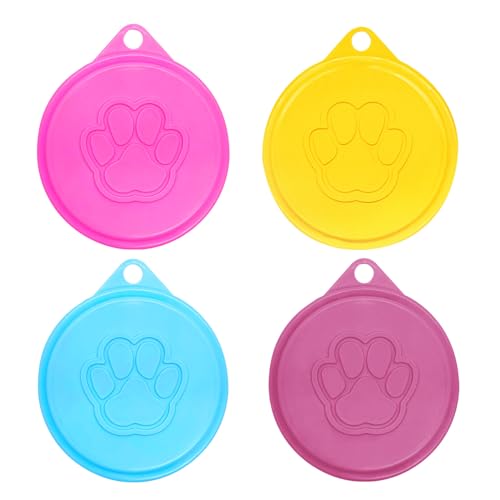 Quacc 4 PCS Dog Food Can Covers Lids Plastic Reusable Pet Cat Puppy Food Lid Sealed Tin Can Cover Lids for Canned Dog Food (Blue, Purple, Pink, Yellow)