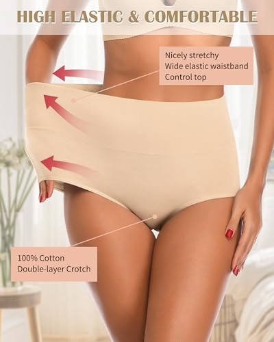 Image of CULAYII Tummy Control Underwear Womens High Waisted Cotton Panties Breathable Full Coverage Postpartum Ladies Briefs