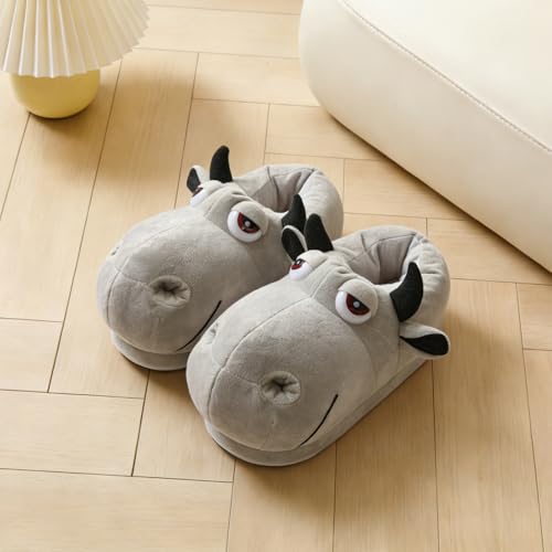Image of Fluffy Hippo & Elephant Slippers - Oversized Warm House Slippers for Adults | Non-Slip Soft-Sole Indoor Slippers