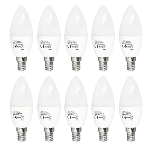 Jandei - 10 x Bombilla Led E14 C37 de 7W Equivalente a 60W, 330º de Apertura, en Luz Blanca Neutra 4200K. Perfecta para Salón, Oficina, Mesilla de Noche. Ahorro de energía.