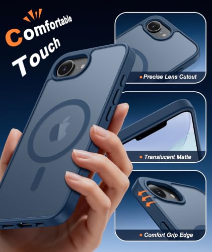 Image of FNTCASE for iPhone 17e Case Blue: Translucent iPhone 16e Cases Compatible with MagSafe, Camera Protection & Tempered Glass Protector, 14FT Military Grade Drop Tested, Matte Skin-Friendly Cover