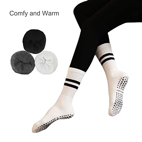 Jczanxi Yoga Socks With Grips For Women, Non Slip Grip Socks For Yoga, Pilates, Barre, Dance | Ideal Cushioned Crew Socks (Stripe Grey/White-2P) #TOP5