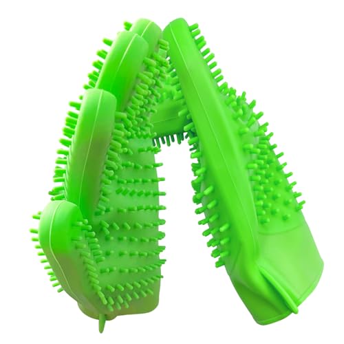 Image of Pet Grooming Bath Gloves - Double Sided Silicone Hair Removal Mitts for Dogs & Cats, Deshedding & Bathing Brush 2-in-1 for Wet /Dry Use - 2 Pack