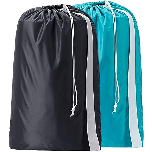 HOMEST 2 Pack XL Nylon Laundry Bag with Strap, Large Dirty Clothes Organizer, Easy Fit a Laundry Hamper or Basket, Can Carry Up to 4 Loads of Laundry, Black and Sky Blue