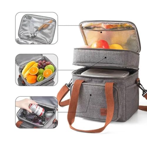 Bolsa Térmica Com Alça Transversal 2 Compartimentos Marmita Lancheira Trabalho Passeio Academia Esco