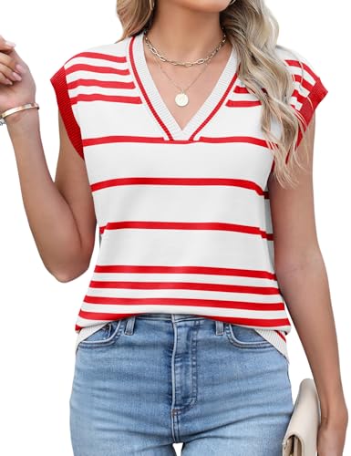 Image of AKEWEI Sweater Vest Women Sleeveless Knitted V Neck Cap Sleeve Pullover Tank Tops 2025 Summer Fall Fashion Causal Trendy