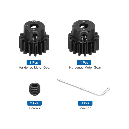 Image of DMiotech M1 15T 16T Steel 5mm Hardened Pinion Motor Gear for RC Car Brushed Replacement Brushless Motors, RC Applications with 2 Pcs Screws & Hex Spanner for DIY RC Boat Drone