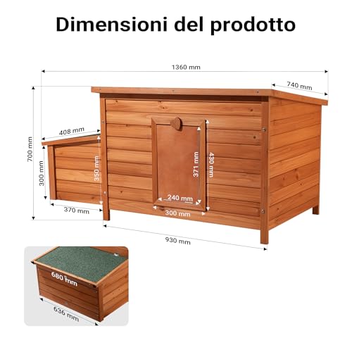 Pollaio con casetta di nidificazione e base estraibile 136x74x70 cm in legno - immagine 4