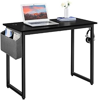 Yaheetech Computer Desk Office Writing Desk with Storage Bag and Earphone Hook for Home Office, 100x50x75cm Black Study Desk, Easy Assembly