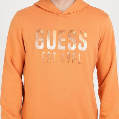 Image of GUESS Orange Cotton Blend Printed Pullover Sweatshirt