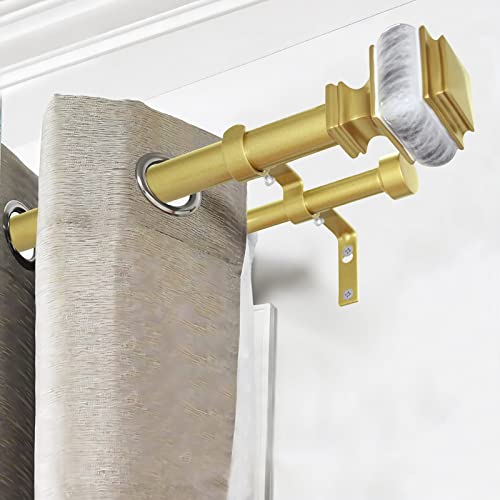 Ycolnaefllr 1 Inch Diameter Gold Double Curtain Rods For Windows 48 To 84 Inch, Adjustable Telescoping Double Curtain Rod With Square Marble Finials, Brackets #TOP1