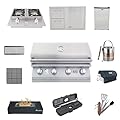 Lion Premium Grills | BBQ Gas Grill Bundle | 32 Inch Grill Package 3 (Propane Gas), Double Side Burner, Door & Two Drawers Combo, 4.5 Cubic Refrigerator with Vent, Tray, Rotisserie Basket, and More