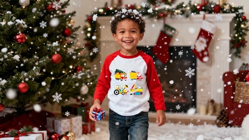 Image of Tkria Boys Girls Christmas Shirts for Kids Deer Monster Truck Excavator T-Shirt Long Sleeve Sweatshirt Toddler Tee Top 2-10T
