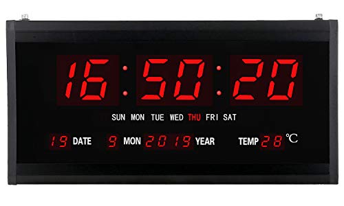 15 Inch Oversized Led Digital Wall Clock Large Display With Indoor Temperature Date And Day Of Week,Electric Wall Clock/Calendar Timer Home Decor -Red #TOP6