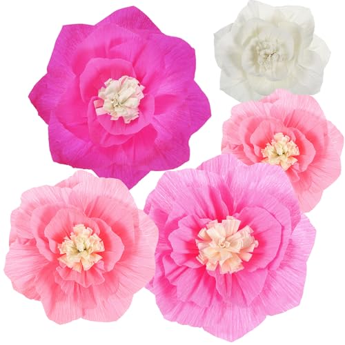 Image of Cholemy 24 Pcs Tissue Paper Flowers, Crepe Paper Flowers Decorations 8 inch 10 inch 12 inch for Wedding Party Baby Bridal Shower Carnival Party Birthday Nursery Wall Decor (Hot Light Pink)