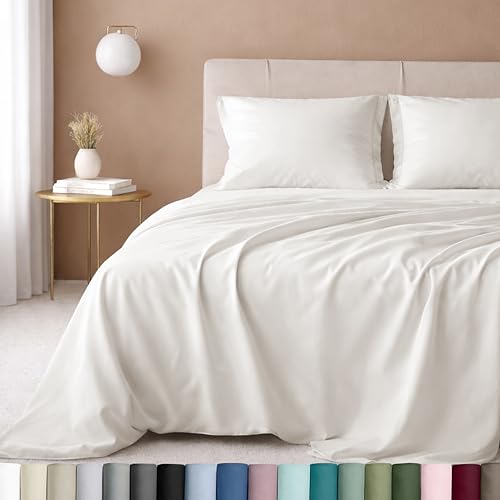 Image of California Design Den Queen Size Sheet Set - Luxuriously Soft 600 Thread Count Sateen, 100% Cotton Sheets, Deep Pocket Bedding Set with All Around Elastic for a Snug Fit - True Ivory