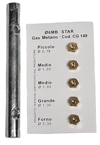 Kit 5 Ugelli 6Mb Gas Metano Universali Per Cucine E Forni Misure Piccolo 0,78-2X Medio 1,03 - Grande 1,30 - Forno 1,30 1 Chiave A Tubo 6X7