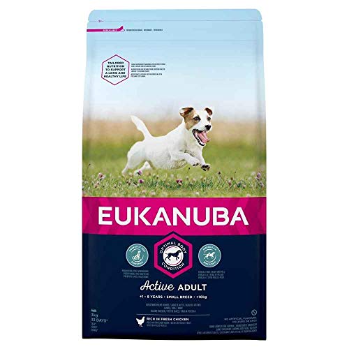Eukanuba Active Adult, Hondenvoeding, Voor Kleine Volwassen Honden, Droogvoer Met Kip, 3kg