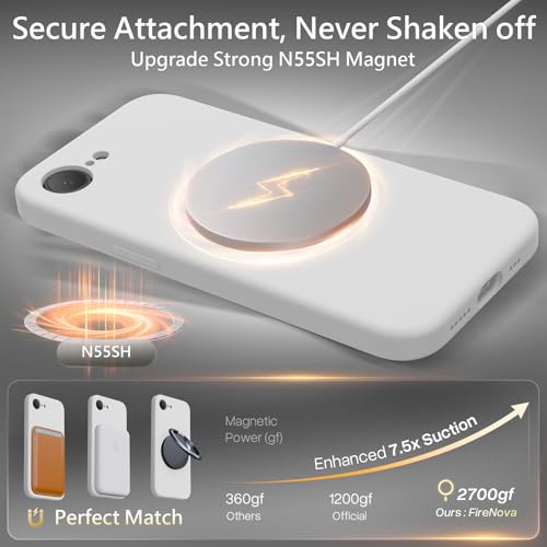 Image of FireNova Magnetic for iPhone 17e Case /iPhone 16e Case, Compatible with MagSafe, [Silicone Camera Protection] Microfiber Lining Phone Case, 6.1 inch, White