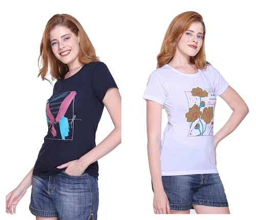 Image of Women's Cotton Half Sleeve Regular Fit T Shirt || Printed Tshirts for Women Pack of 2