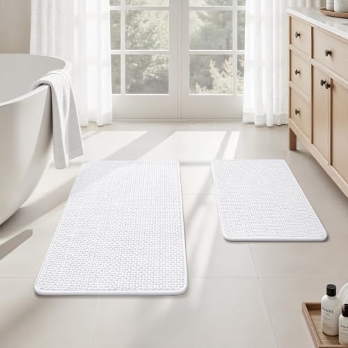 HOMEIDEAS White Bathroom Rugs Sets 2 Piece Absorbent Non Slip Bath Mat