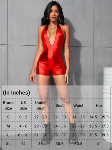 Image of EHSUYAB Sexy Metallic Bodycon Romper, Tie Halter, One Piece Backless Club Outfit
