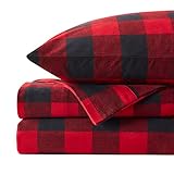 Flannel Sheets Warm and Cozy Deep Pocket Breathable All Season Bedding Set with Fitted, Flat and Pillowcases, Queen, Buffalo Check Plaid Burgundy