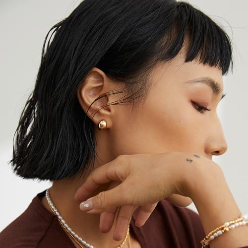 14K Gold Stud Earrings for Women Gold Earrings for Women Lightweight Hypoallergenic Peas Bean Daily Wear Studs Earring 7x12mm2