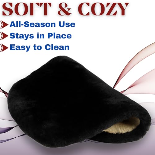 Image of Premium 3Pcs Car Seat Cover /Pad /Cushions | Luxury and Soft Rabbit Fur Cover | Fluffy Plush Vehicle Protector Pad with Non-Slip Backing | Universal Fit For Most Vehicles | Colour: Beige