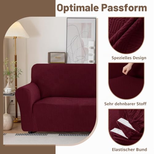 Ystyle Stretch Sofabezug 2 Sitzer, Sofa Überzug Mit Armlehnen, Burgunderrot – Ansicht 5