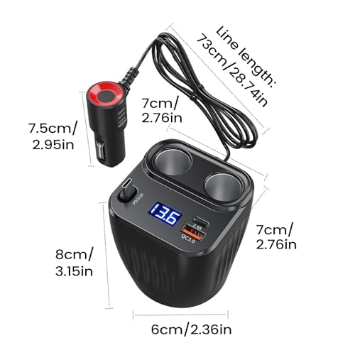 Cargador rápido de coche de 2 puertos y cable retráctil 60W 6