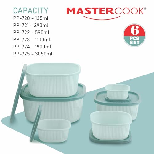 Image of Mastercook Airtight Square Food Storage Containers Set of 6, Sea Green