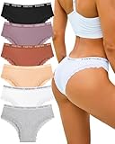 FINETOO Cotton underwear for women Cheeky Bikini Panties Low Rise Soft Lace Hipster Sexy Panty for Dailywear 6 Pack