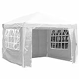 Material: Polyethylen, Stahl Home Discount Gartenpavillon mit Seitenwänden 3x3m Markise Reißverschluss Partyzelt Camping Garten Vordach Wasserfest mit Anti-Wind-Gestell, Weiß von Garden Vida