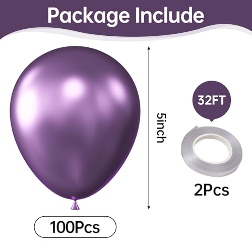 Image of KALOR Metallic Purple Balloons, 100 pcs 5 inch Thick Latex Chrome balloons for Balloon Garland Arch, Birthday Decoration, Wedding Party, Baby Shower Decorations