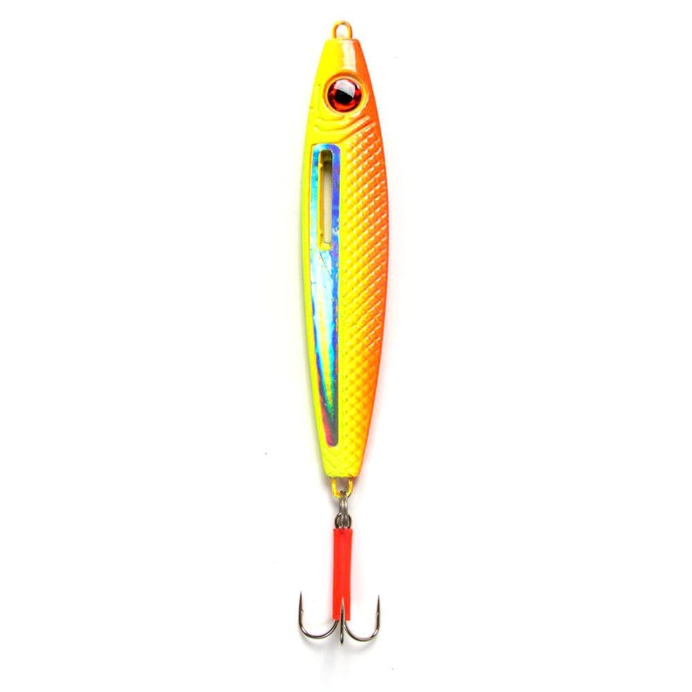 FLADEN Pilker, świecący pilker morski z drillingiem, 100 g-750 g, żółty/pomarańczowy, bezołowiowy, pilker, norweski pilker
