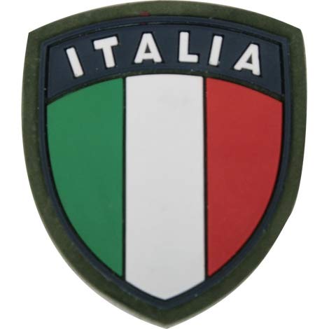  TOPPA PATCH 3D PVC SCUDETTO ITALIA SU PANNO VERDE OLIVA - DIM. 6x7 cm