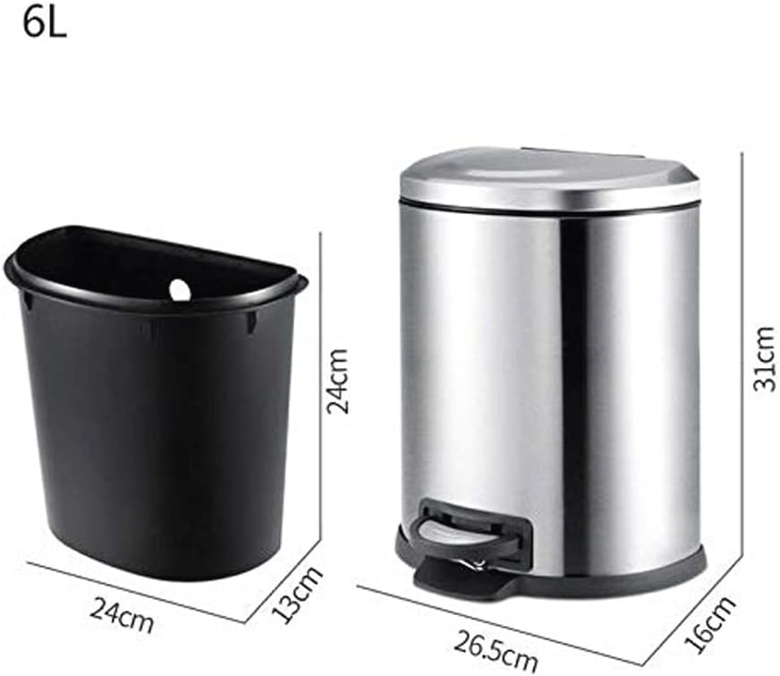 くずかご ステンレススチール 足操作式ゴミ箱 家庭用気密カバー 6リットル 容量 屋内古紙バスケット ゴミ箱