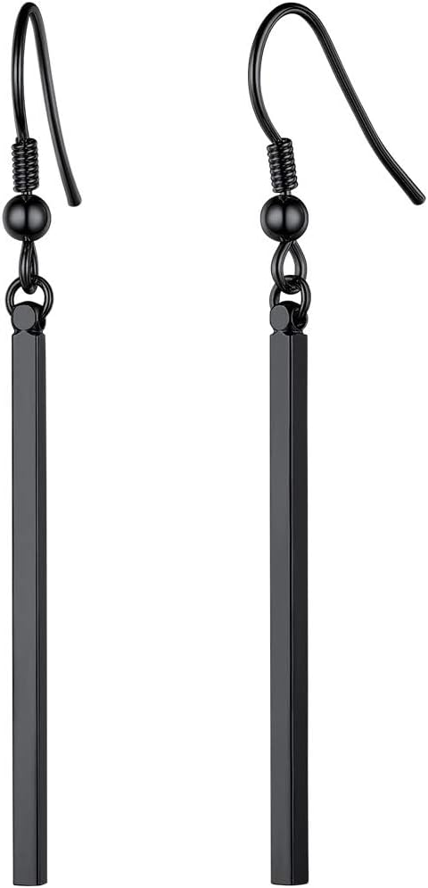 FindChic Stainless Steel Bar Drop Earrings 18K Gold Plated Thin Flat Geometric Round/Stick/Rectangle Pierced Linear Hypoallergenic Dangle Earrings for Women